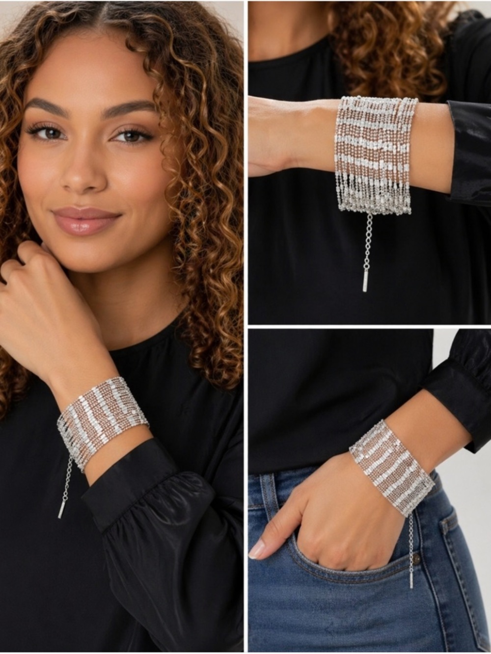 New Plunder Silver Beaded Wide Cuff Bracelet - Elegant Statement Jewelry